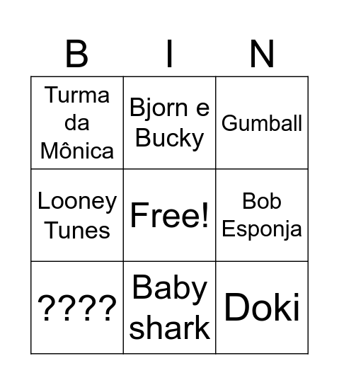 Cartoons Bingo Card