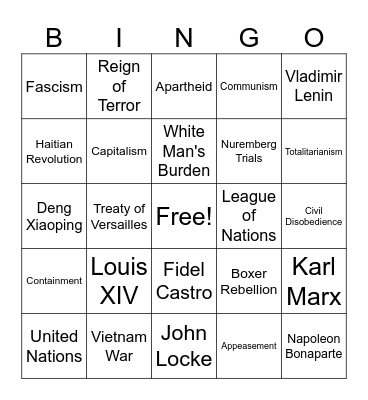 Global 10 Review Bingo Card
