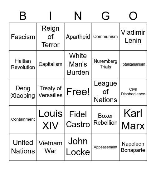 Global 10 Review Bingo Card