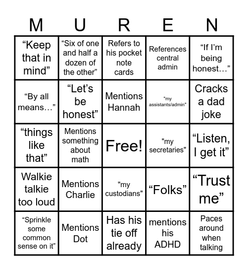 Muren Bingo Card