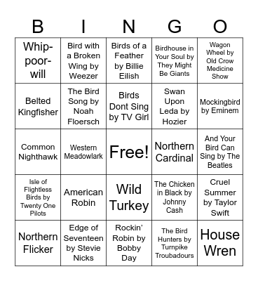 Nature Music Bingo - Birdy Bingo Card