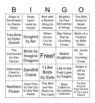 Nature Music Bingo - Birdy Bingo Card