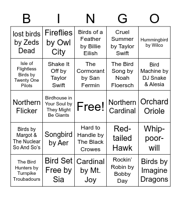 Nature Music Bingo - Birdy Bingo Card