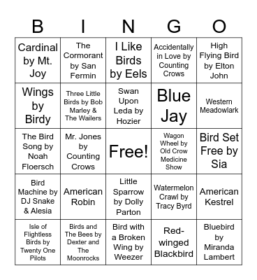 Nature Music Bingo - Birdy Bingo Card