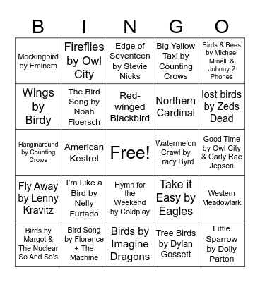Nature Music Bingo - Birdy Bingo Card