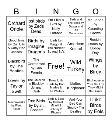 Nature Music Bingo - Birdy Bingo Card