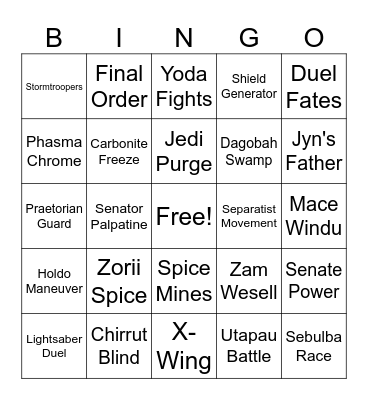 Star Wars Bingo Card
