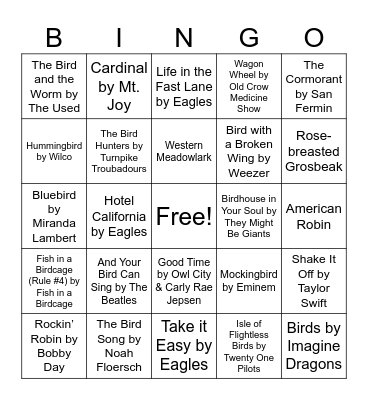 Nature Music Bingo - Birdy Bingo Card