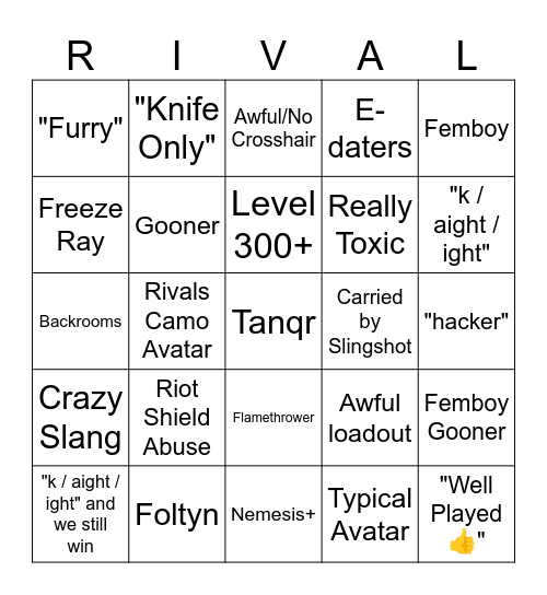 RIVALS Bingo Card