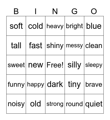 Adjective Bingo Card
