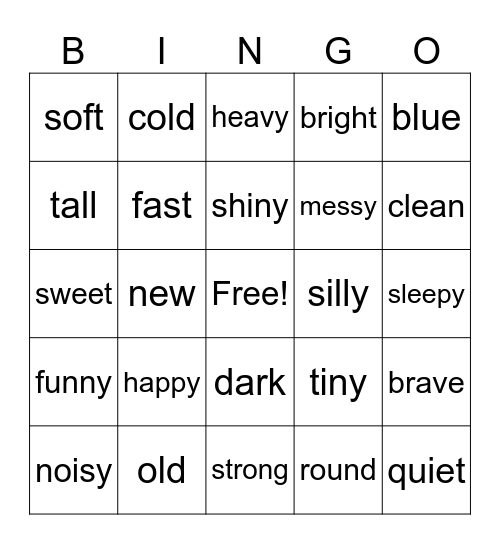 Adjective Bingo Card