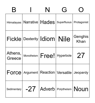 7th Grade End of the Year Bingo Card