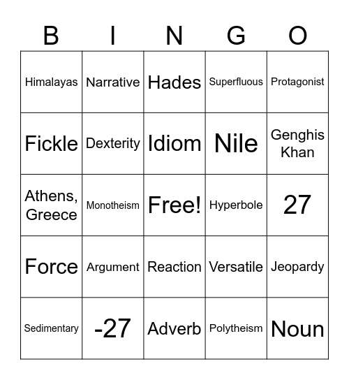 7th Grade End of the Year Bingo Card