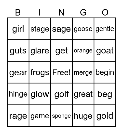 hard g vs. soft g vs odd Bingo Card