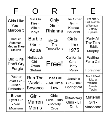 Baby Forte Bingo Card