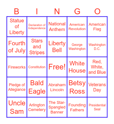 Independence Bingo Card