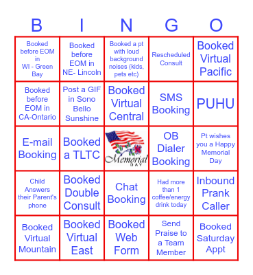 PAC Memorial Day Bingo Card