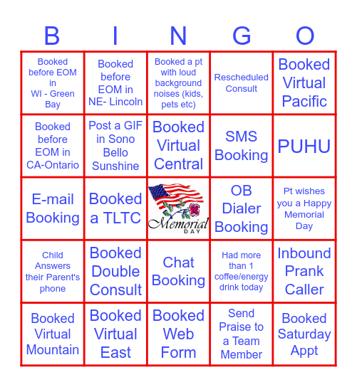 PAC Memorial Day Bingo Card