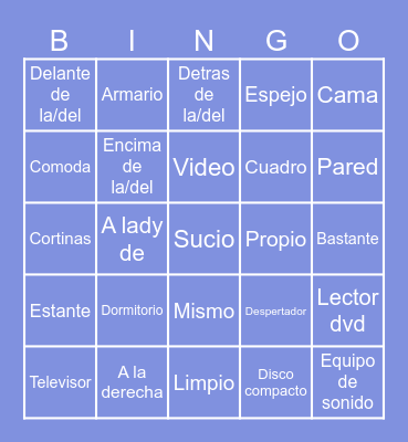 Spanish vocab Bingo Card