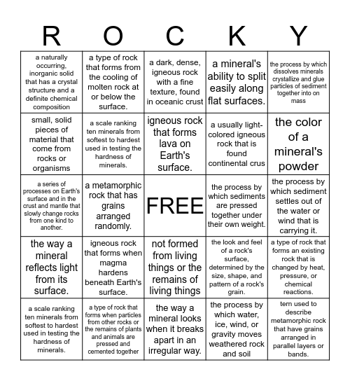 ROCKY Bingo Card