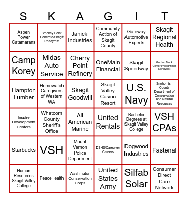 SVC Career Fair 2025 Bingo Card