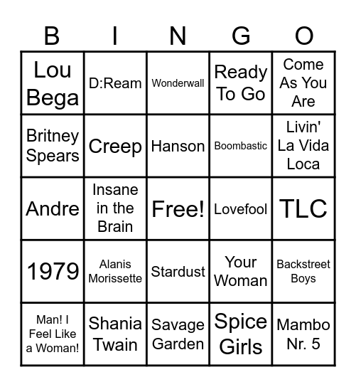 90's Rewind Bingo Card