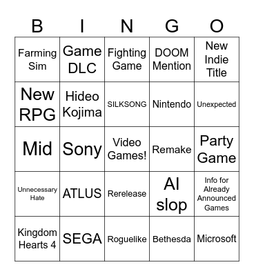 Summer Games Fest 2025 Bingo Card