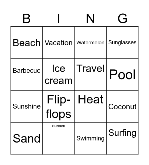 Summer Bingo Card