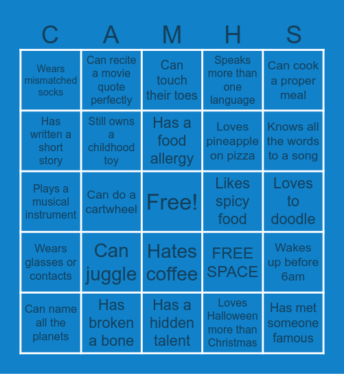 CAMHS BINGO Card