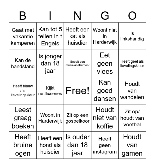 Kennismakingsbingo Fonteinwerk Bingo Card