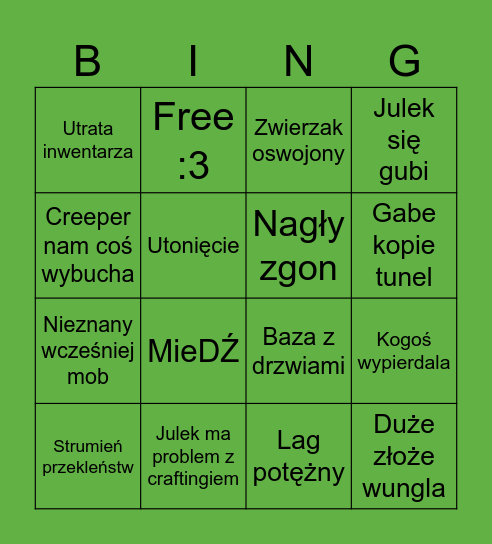 MINECRAFT Bingo Card