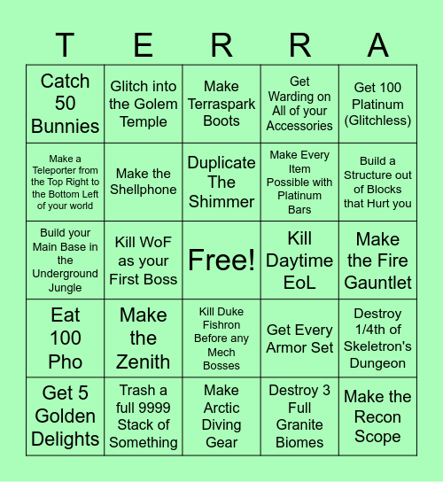 Terraria (Master Mode, Drunk Seed) Bingo Card
