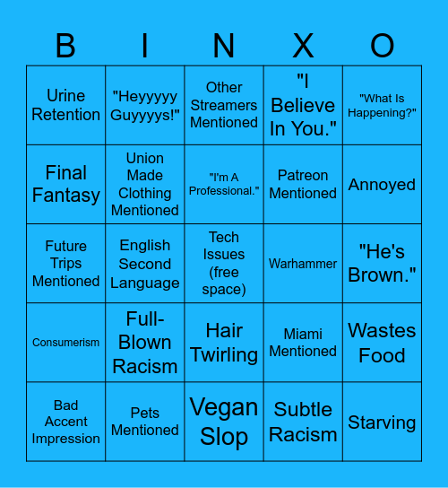 BINXO (Home Edition) Bingo Card