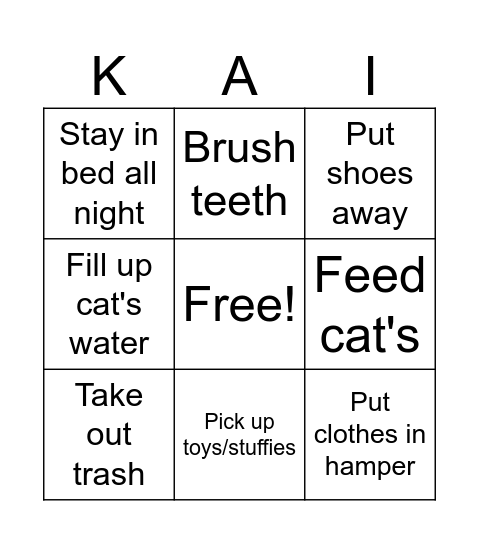 Kai Bingo Card
