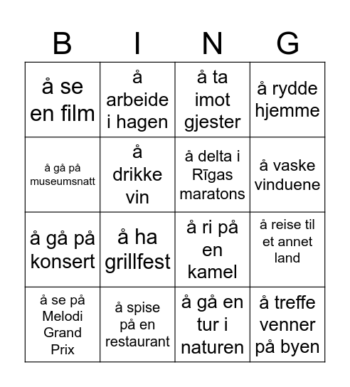 Feriebingo Card