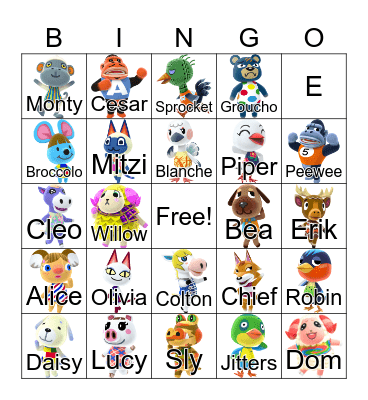 Animal Crossing Bingo Card