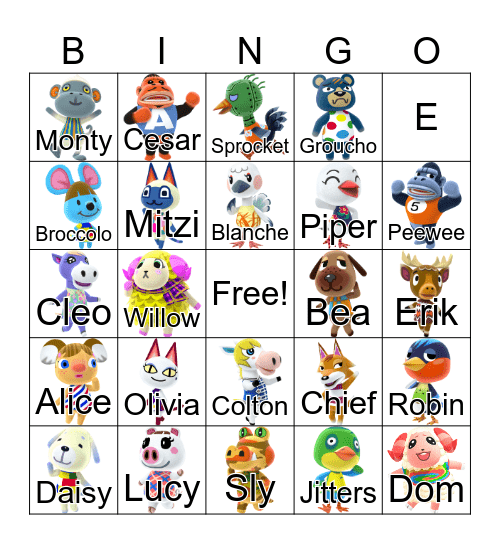 Animal Crossing Bingo Card