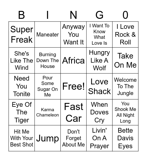 80's Rock Bingo Card