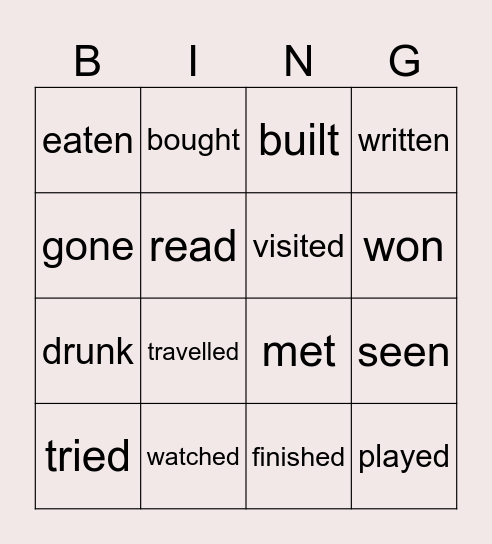 Present Perfect Bingo Card