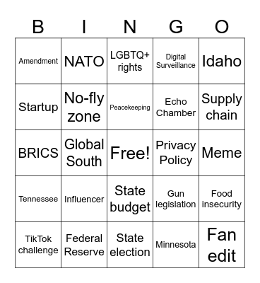Current Events Bingo Card