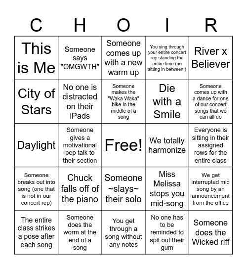 Spring Concert Bingo (7th/8th) Bingo Card