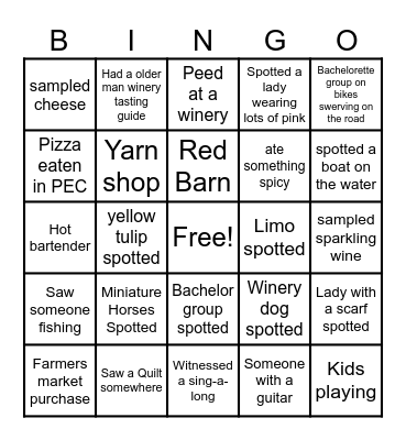 PEC Weekend Bingo Card