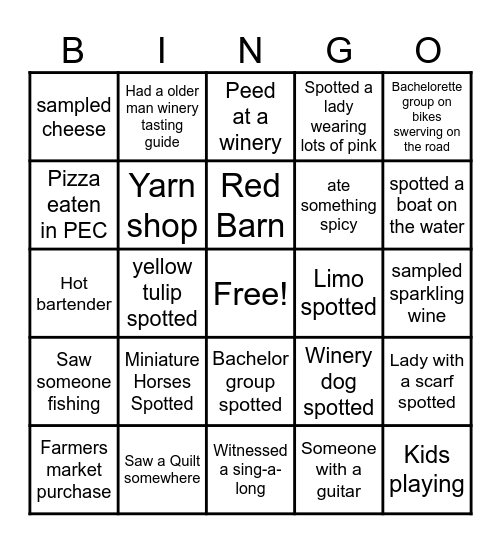 PEC Weekend Bingo Card