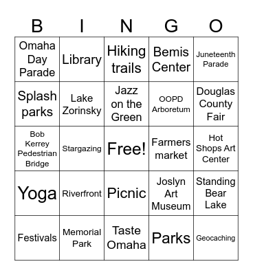 Free things to do in the city Bingo Card