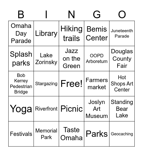 Free things to do in the city Bingo Card