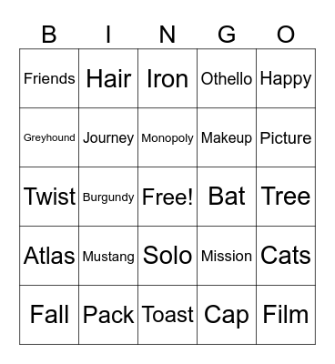TRingo! 2 clues, 1 ANSWER! #12 Bingo Card