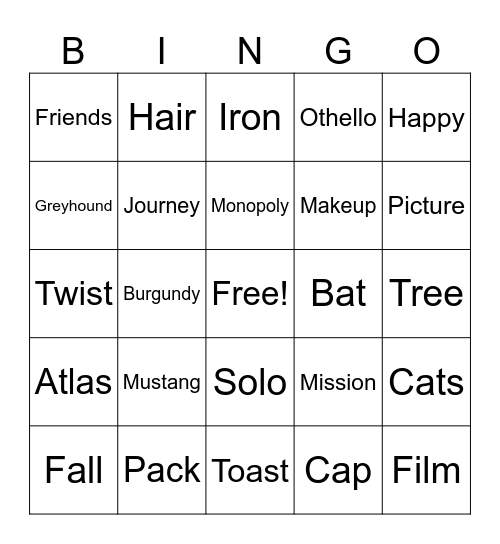 TRingo! 2 clues, 1 ANSWER! #12 Bingo Card