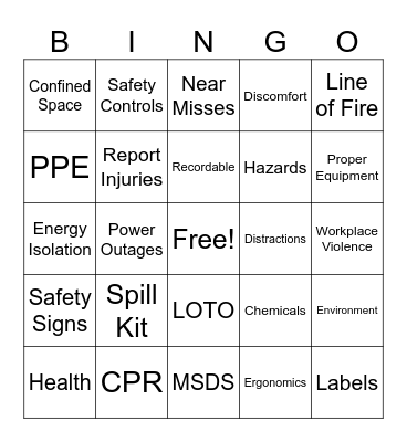 Safety Bingo Card