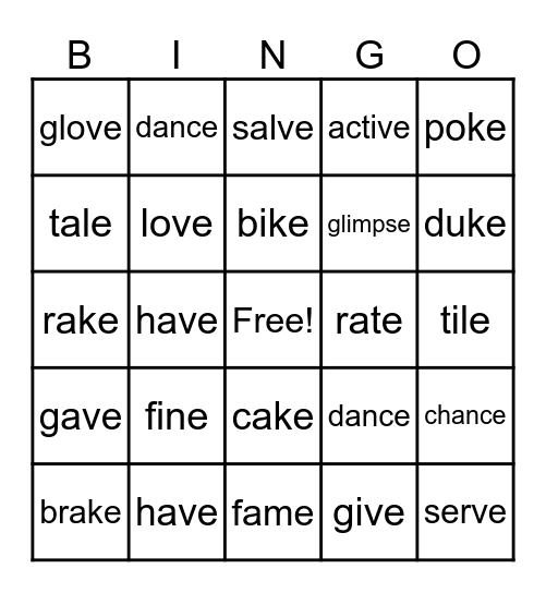 Long vowel & odd vowel Bingo Card