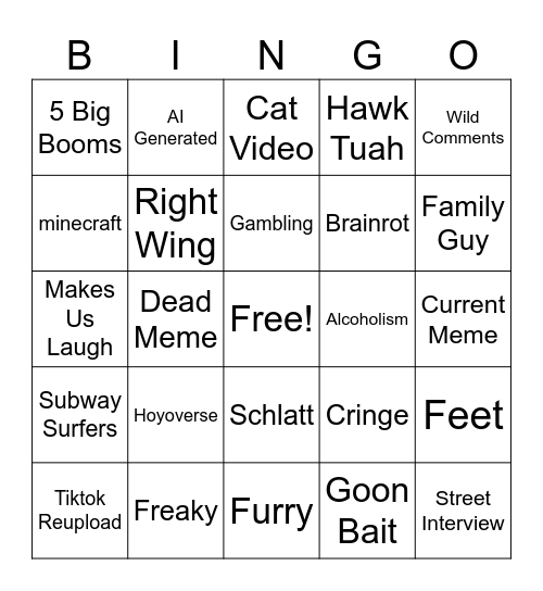 Instagram Reels Bingo Card
